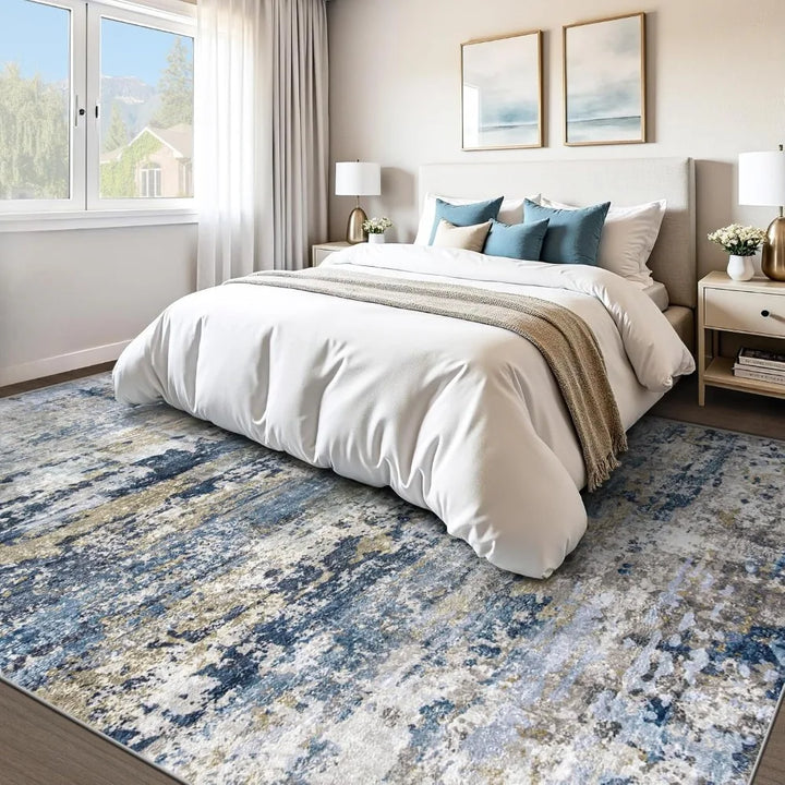 8x10 Washable Modern Abstract Neutral Area Rug - Soft, Non-Slip, Low-Pile Indoor Carpet for Living Room and Bedroom