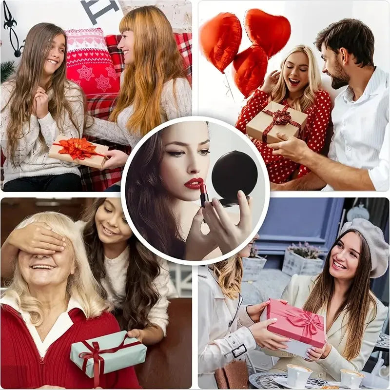 LED Travel Makeup Mirror, Lighted Compact Make Up Mirror With One Side Enlarged, 2X/5X Magnification, Handheld, Double Sided, Po