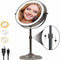 Adjustable Height Elegant Chrome Finish Lighted Vanity Mirror with 1X 10x Magnification, Dimmable Brightness, and Rechargeable 5
