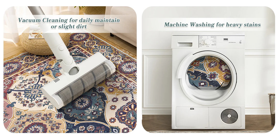 Washable Vintage Medallion Small Rug with Non-Slip BackingSoft and Stain ResistantNon-SheddingLow Plush Floor Rug Pad