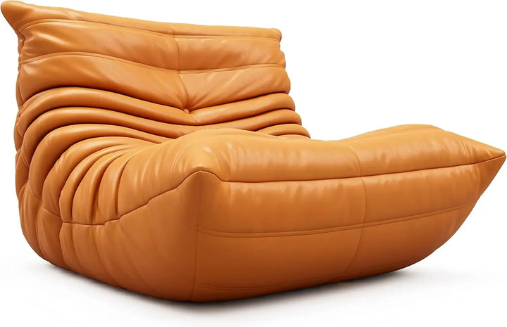 Mid-Century Modern Orange Faux Leather Floor Sofa Soft Lounge Chair Accent Couch for Living Room Bedroom Salon Office