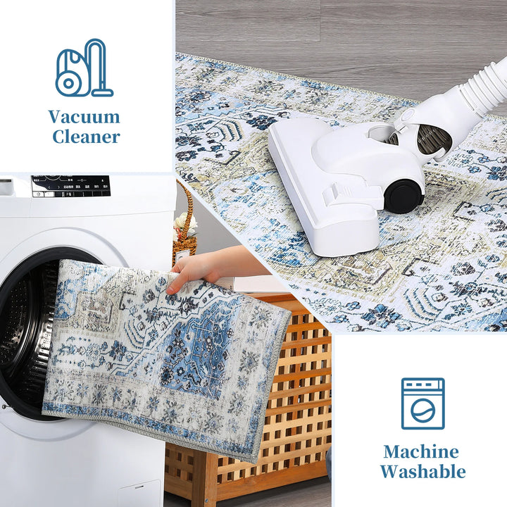 Large Area Rug Living Room Rug 10x13 Vintage Carpet Washable Area Rug Easy Cleaning Stain Resistant Indoor Carpet with Non-Slip