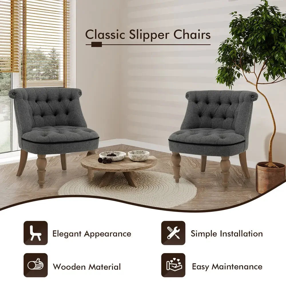 Set of 2 Armless Accent Chairs Upholstered Slipper Chairs w/ Beech Wood Legs