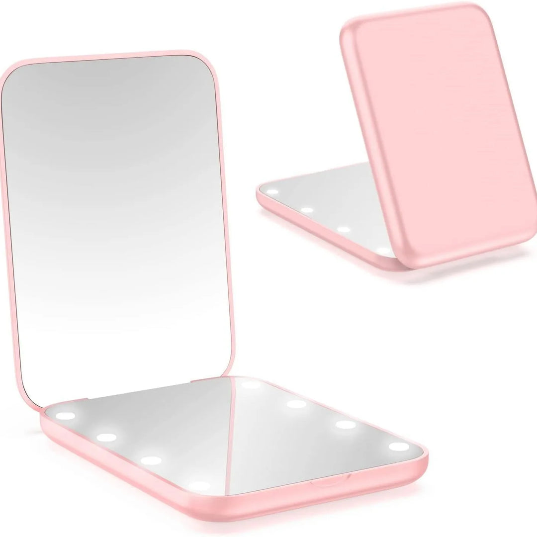Mini LED Makeup Mirror Portable Vanity Mirrors with Light 1X 2X Magnifying Pocket Mirror Foldable Cosmetic Vanity Mirrors