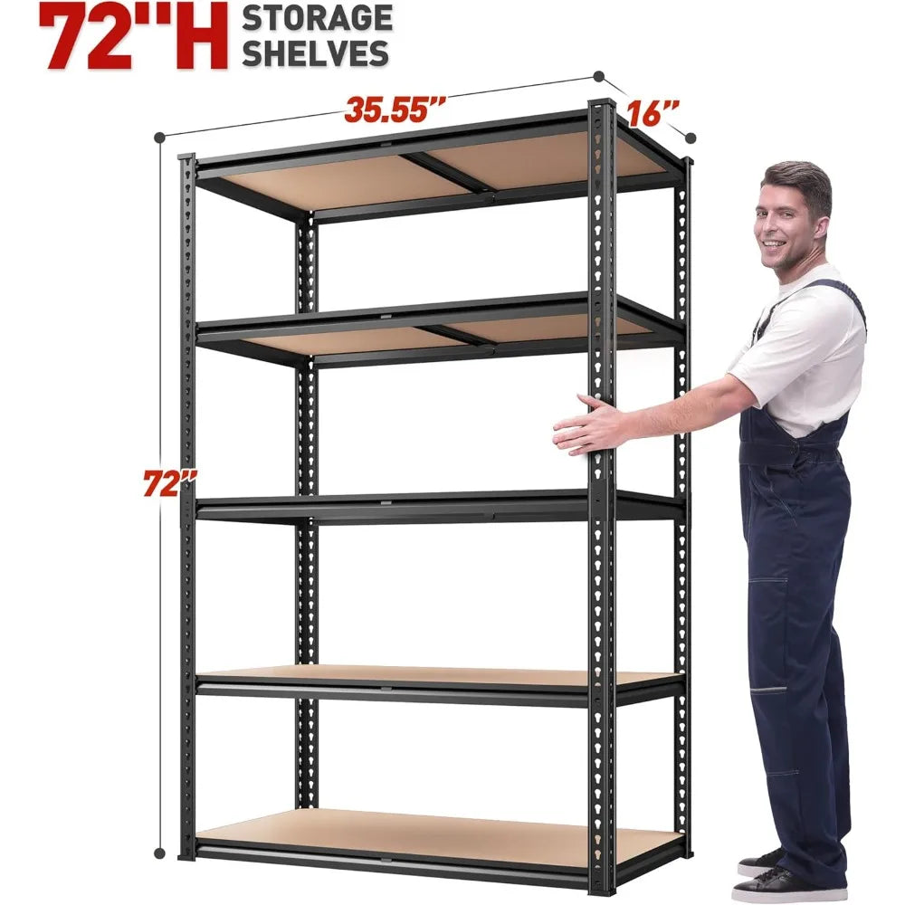2020LBS Storage Shelves 5 Tier Garage Shelving Heavy Duty,  72" H x 35.55" W x 16" D, Black