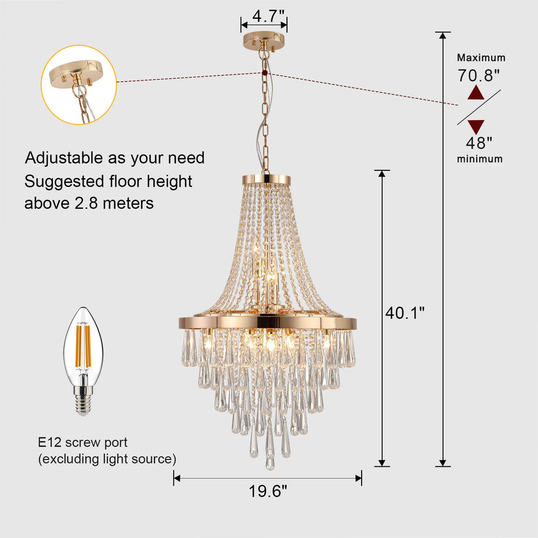 Large Luxury Gold Crystal Chandelier, Dazzling K9 Crystals, Superior Metal Finish, Ideal for Chic Decor