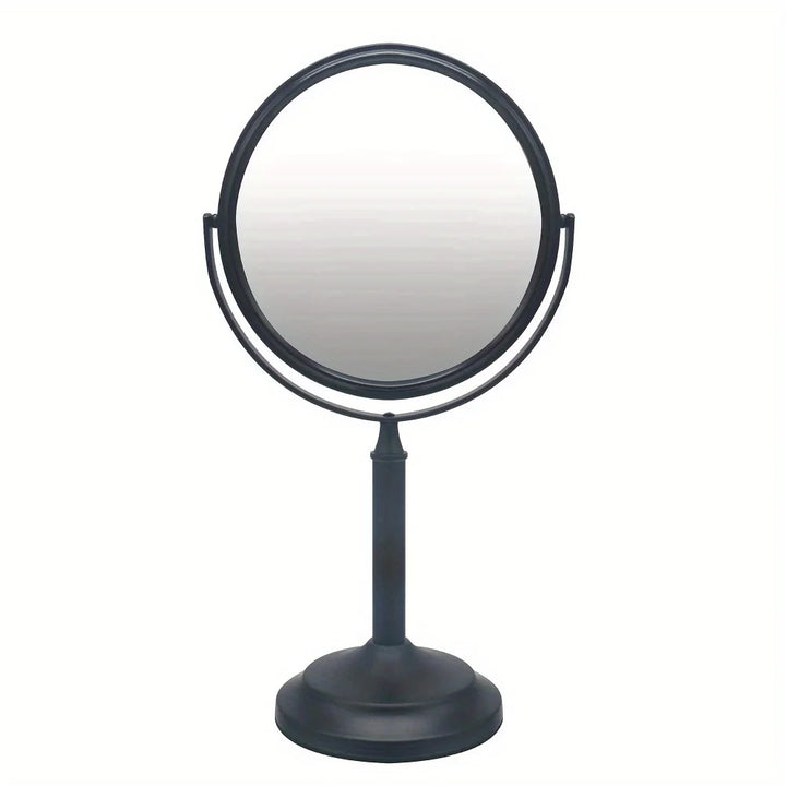 Round Two Sided 5X Black Framed Freestanding Makeup / Shaving Mirror