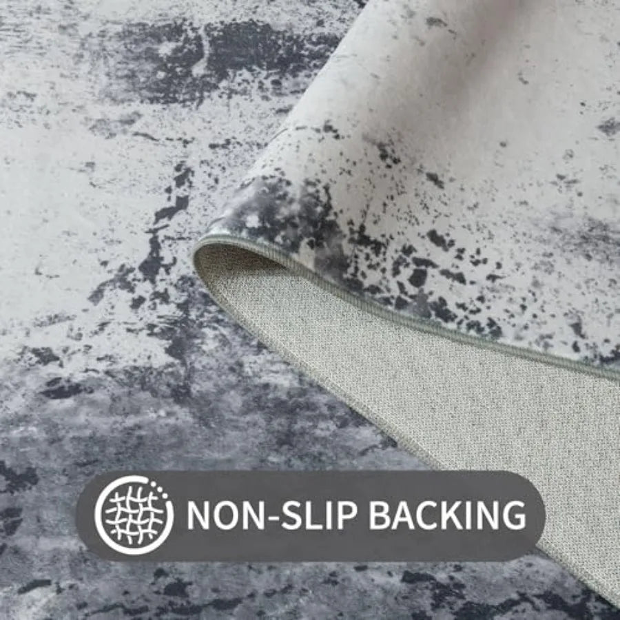 Living Room Rug 7x10 Ink Black Area Rugs Machine Washable Abstract Boho Large Rug NonSlip NonShedding Faux Wool Indoor Vintage