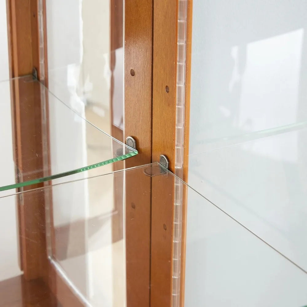 Lighted Glass Display Cabinet, 70" Curio Cabinet with Adjustable Glass Shelves Vintage,China Cabinet with 6 Shelves for Living R