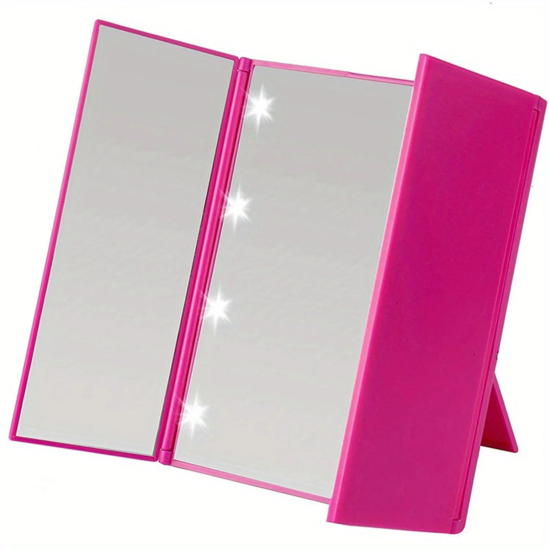 LED Tri-Fold Vanity Makeup Mirror - Illuminating Tabletop Mirror with Adjustable Brightness, Portable Design, Perfect for Beauty
