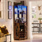 corner bar storage cabinet, 72" tall farmhouse wine cabinet w/barn door & adjustable shelf, home bar w/led light & glass rack f