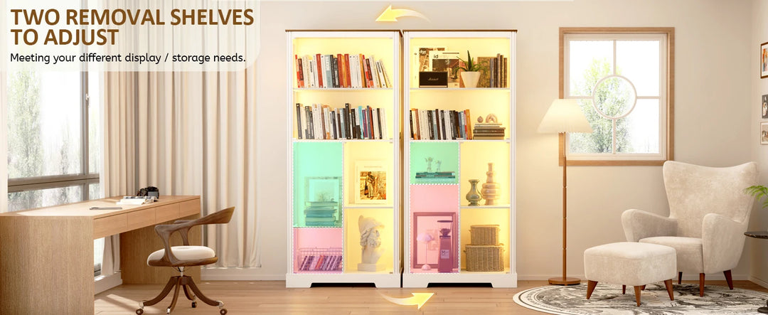 71” Display Cabinet with Glass Doors, Modern Curio Cabinet with 3 Color Lights, 7-Tiers Glass Display Cases for Collectibles,