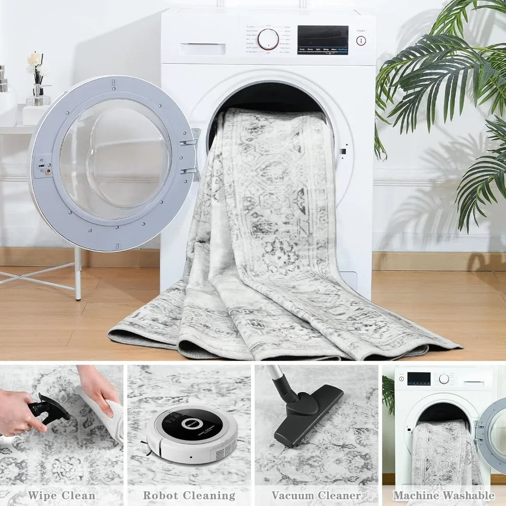 6x9 Washable Area Rug for Living Spaces, Large Bedroom Rugs, Vintage-Style Dining Room Floor Coverings, Non-Slip Soft Low Pile C