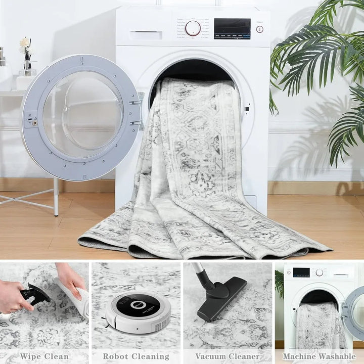 6x9 Washable Area Rug for Living Spaces, Large Bedroom Rugs, Vintage-Style Dining Room Floor Coverings, Non-Slip Soft Low Pile C