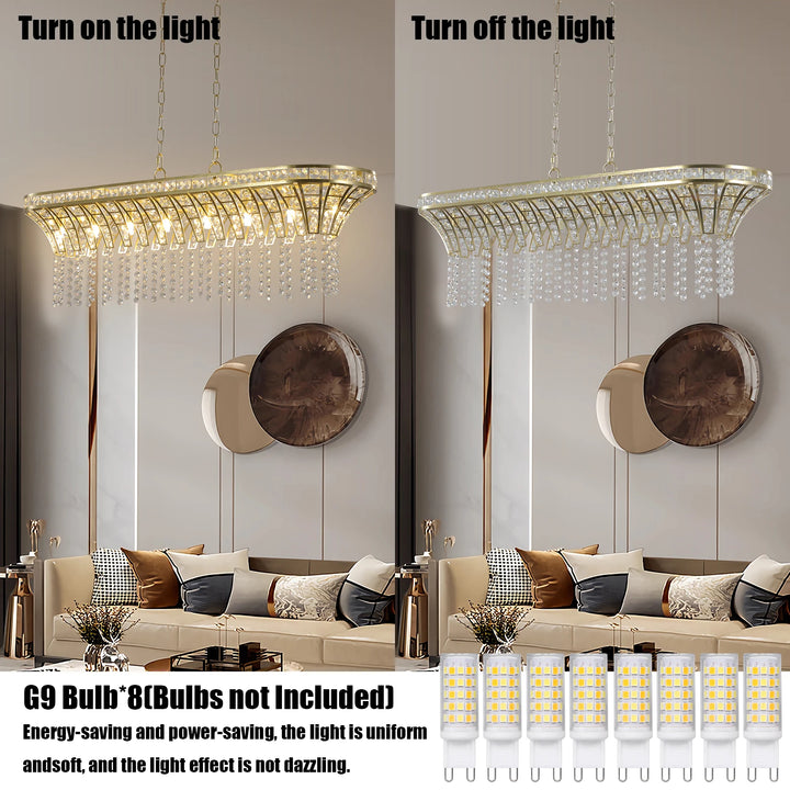 39.4 Inches K9 Crystal Chandeliers 8 Lights Round Adjustable Height Ceiling Lighting Fixture for Bedroom Hallway Bar Kitchen