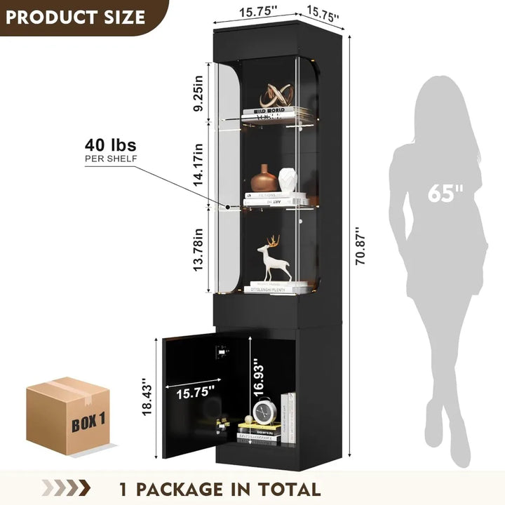 Curio Display Cabinet with Glass Door, 3-Tier Display Case with 7 Color Led Lights, 70.87'' Lighted Curio Cabinet for Collectibl