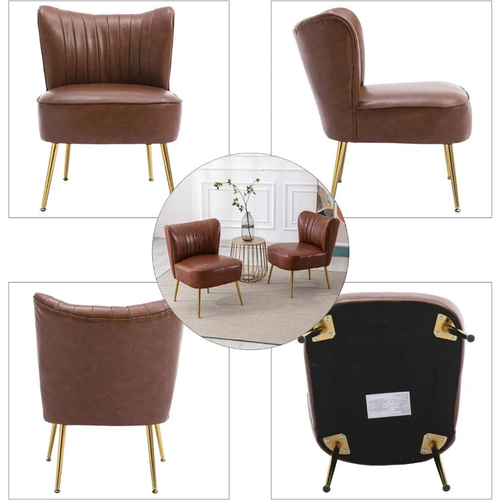 Modern Accent Chair Set of 2 PU Leather Slipper Chair Wingback Side Chair for Living Room Bedroom