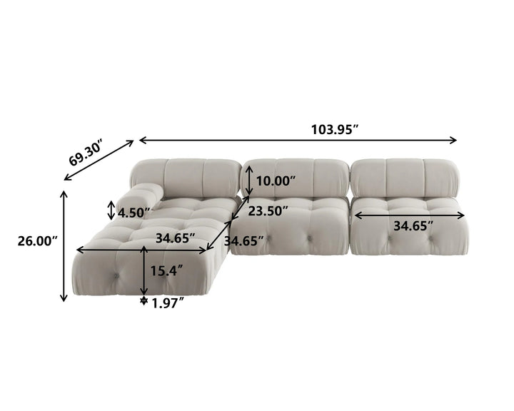Sdorens Sectional Sofa Living Room Sofas L-Shaped Velvet Couch with Reversible Ottoman Convertible Modern Design Couch Sofa
