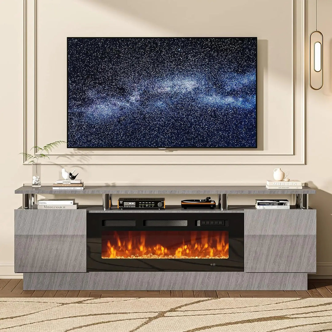 " Fireplace TV Stand, Modern Entertainment Center & 36 Inch Electric Fireplace with Remote Control, LED Light