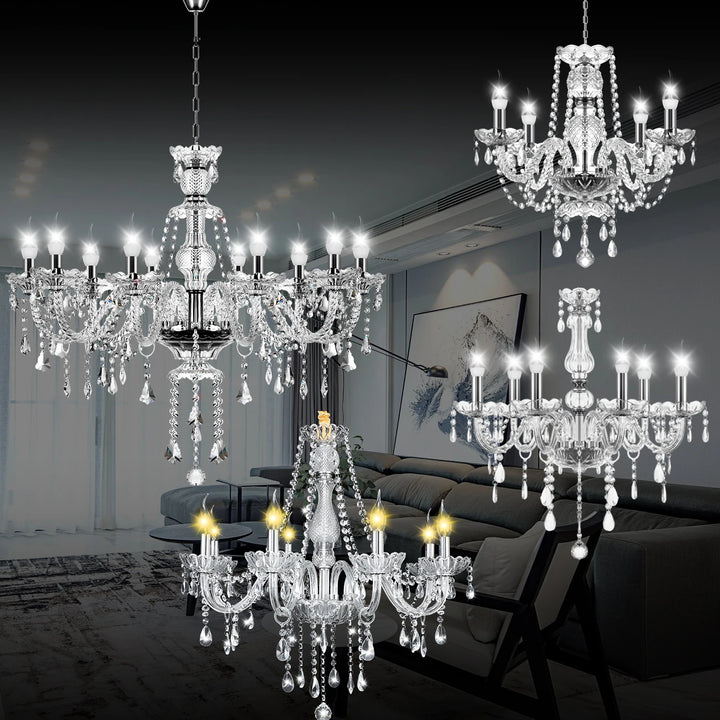 Classic 6 Lights Tassels Chandelier 6 Arms Crystal Lustre Light Modern Ceiling Light Lamp Lighting For Living Room Dining Room