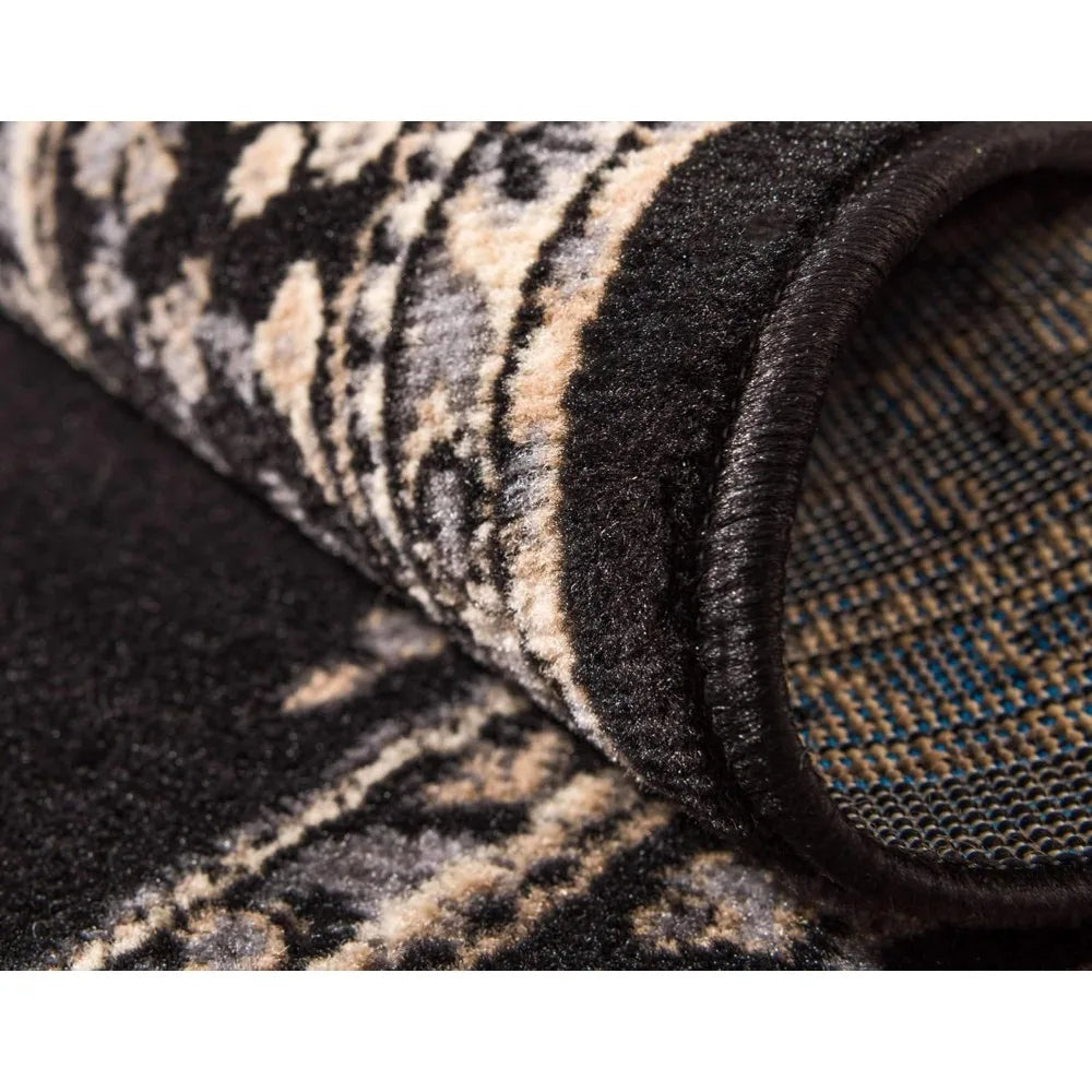 Reza Collection Traditional Persian Style Area Rug Black/Beige