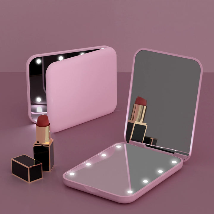 Mini LED Makeup Mirror Portable Vanity Mirrors with Light 1X 2X Magnifying Pocket Mirror Foldable Cosmetic Vanity Mirrors