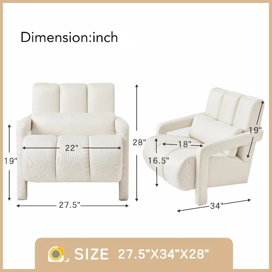 Modern Upholstered Accent Chair with Pillow Linen Fabric Comfy Chair for Living Room Bedroom and Small Spaces Beige