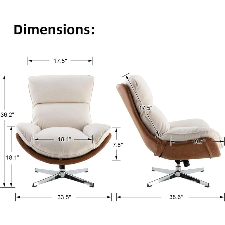 linen swivel lounge chair, upholstered high back accent chair with metal base armelss comfy modern recliner chair for living ro