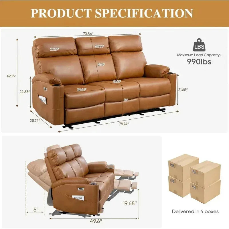 RPD4-3 seater recliner. PU leather recliner sofa. Home Theater Seating with flipped middle backrest. R