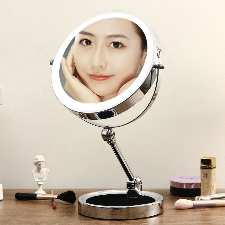 8 Inch Makeup Mirror With Light Lamp 5/7/10X Magnification 3 Color Lights,Adjustable Brightness Height Standing Cosmetic Mirror