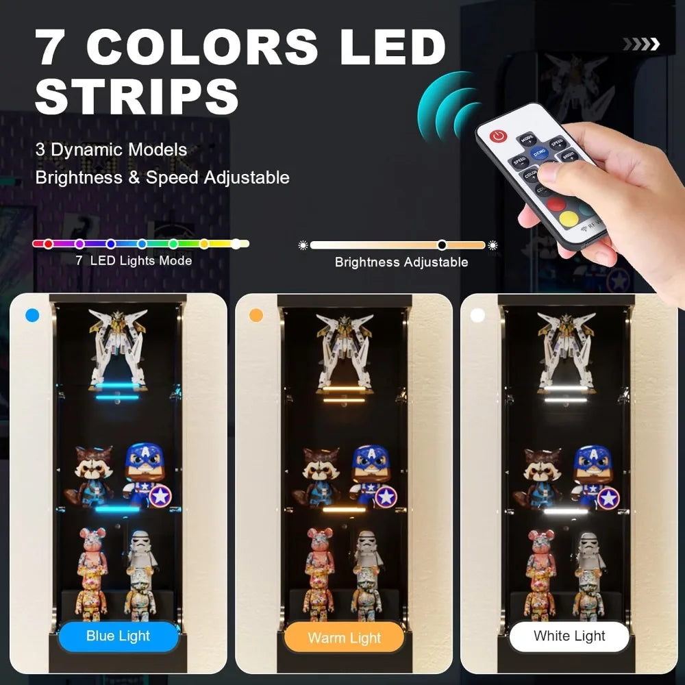 Curio Display Cabinet with Glass Door, 3-Tier Display Case with 7 Color Led Lights, 70.87'' Lighted Curio Cabinet for Collectibl