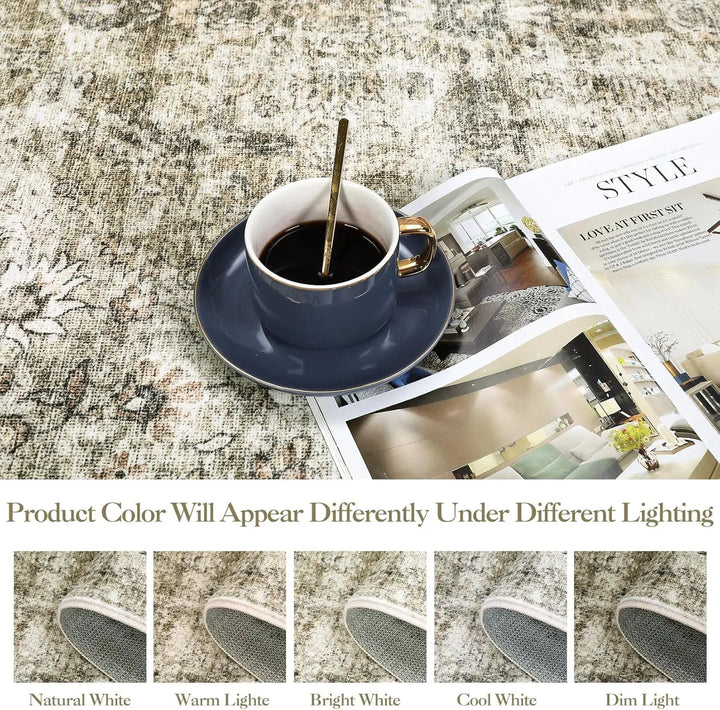 Washable Area Rug Stain-Resistant Throw Rug Indoor Carpet with Non-Slip Backing Foldable Floor Cover for Living Room, Bedroom