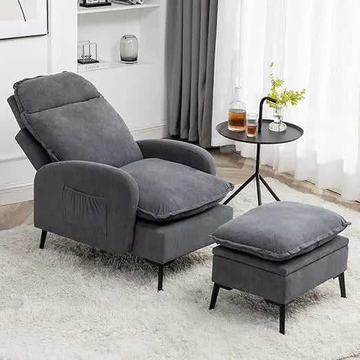 Accent Chair with Ottoman, Comfy Reading Chair and Ottoman Set, Modern Velvet Lounge Armchair with Storage and Adjustable Backre