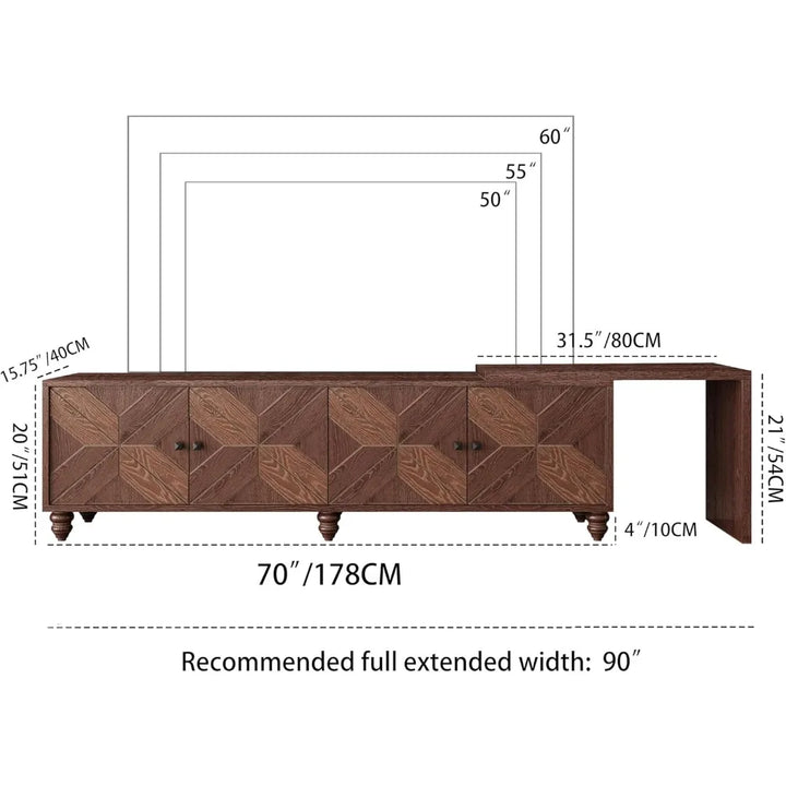 Entertainment Center with Storage Extendable TV Cabinet with Adjustable Shelves Lacquered and Real Wood Veneered TV Console Tabl