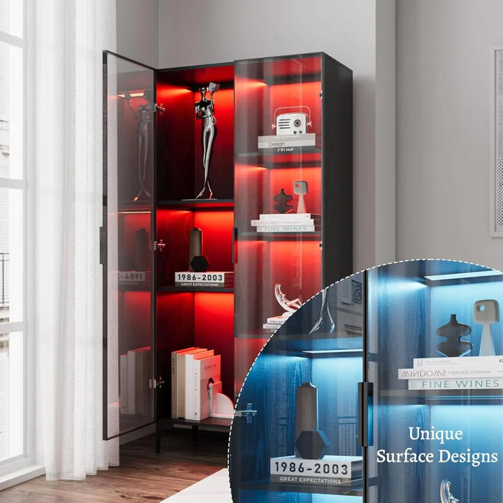 Illuminated Glass Display Cabinet with Adjustable Shelves for Collectibles