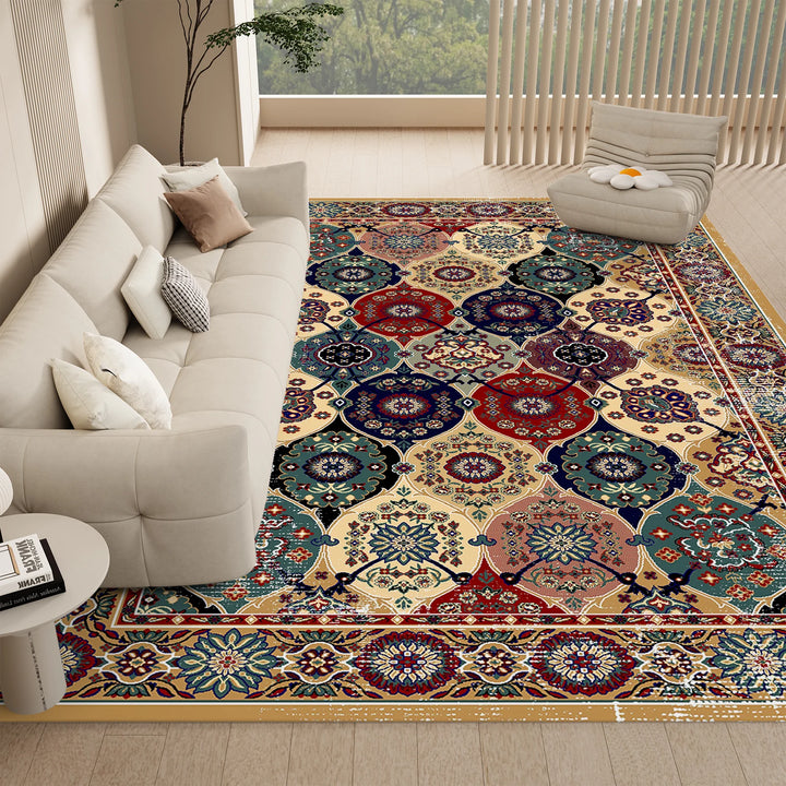 Washable Vintage Medallion Small Rug with Non-Slip BackingSoft and Stain ResistantNon-SheddingLow Plush Floor Rug Pad