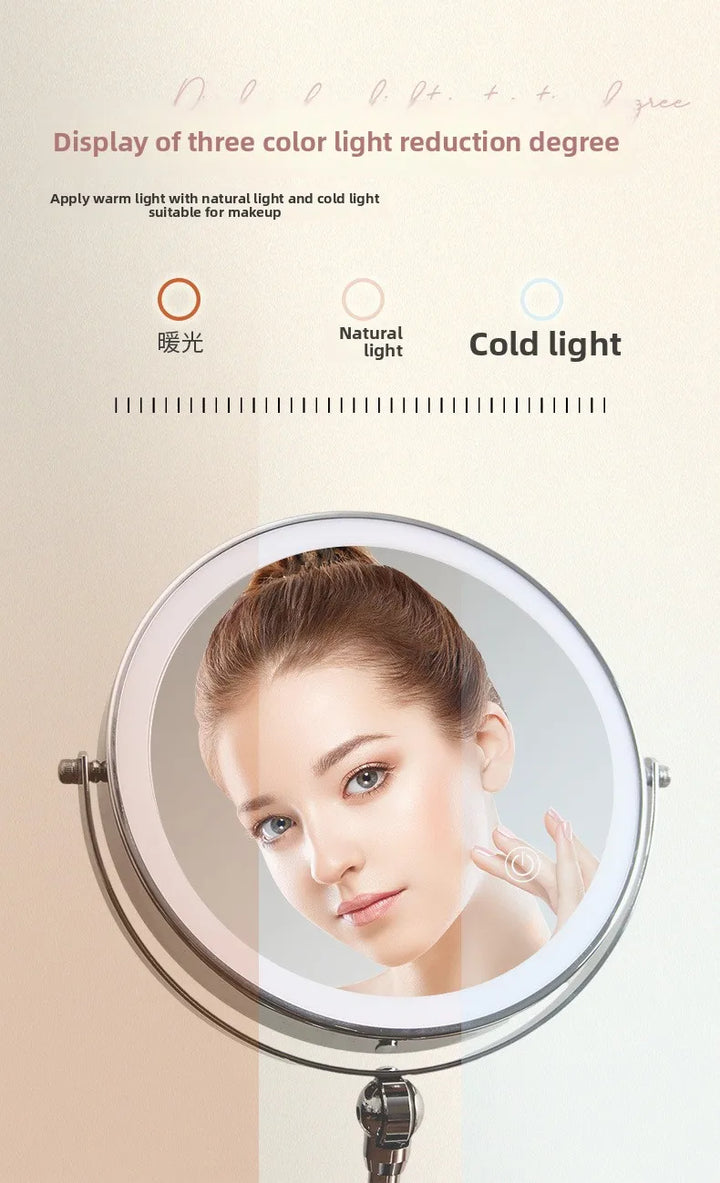 8 Inch Makeup Mirror With Light Lamp 5/7/10X Magnification 3 Color Lights,Adjustable Brightness Height Standing Cosmetic Mirror