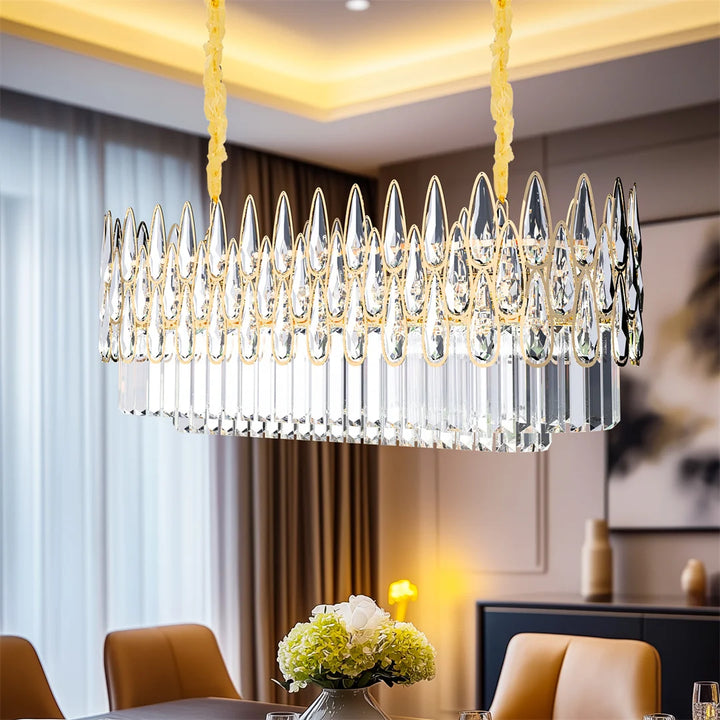 LUVODI Luxury Rectangle Crystal Chandelier Lamp Raindrop Design Pendant Ceiling Light Fixtures for Homes Hotel