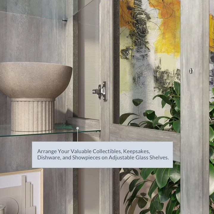 68" Height Curio Cabinet, Tall Glass Display Cabinet with Adjustable Shelves for Living Room, Trophy Display Case