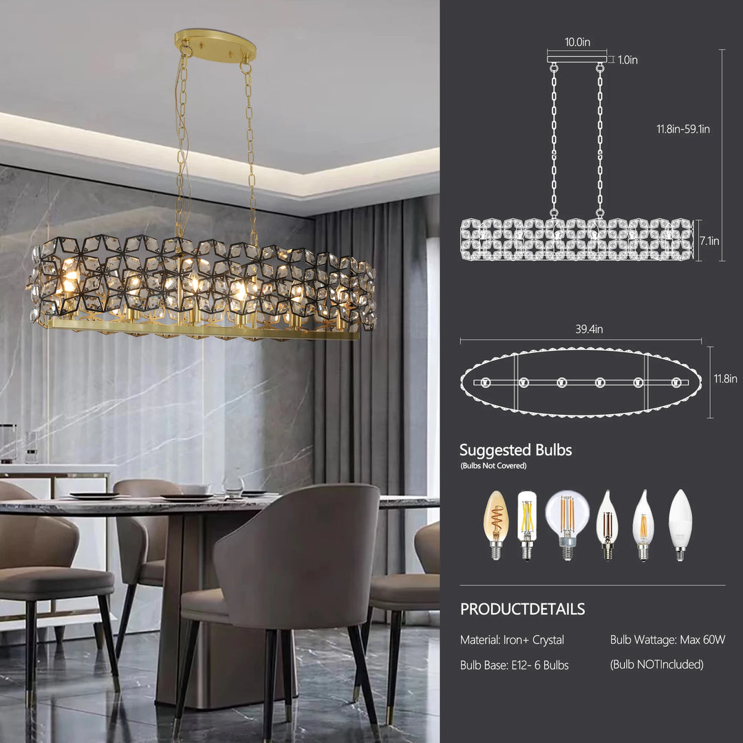 39.4 Inches K9 Crystal Chandeliers 8 Lights Round Adjustable Height Ceiling Lighting Fixture for Bedroom Hallway Bar Kitchen
