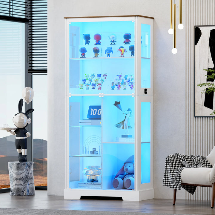 71” Display Cabinet with Glass Doors, Modern Curio Cabinet with 3 Color Lights, 7-Tiers Glass Display Cases for Collectibles,