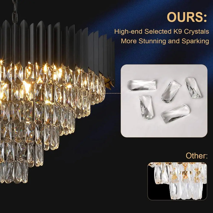 Modern Luxury Black Crystal Chandelier 30" 16-Light Round Fixture High Ceiling Pendant Foyer Living Room Dining Kitchen Hotel