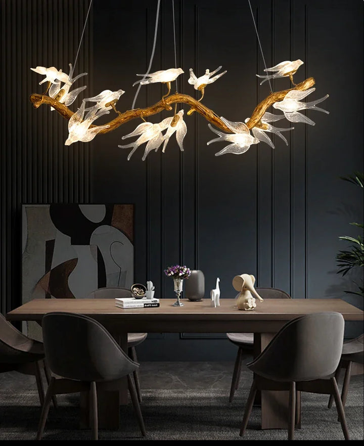 Luxury Branch Chandelier Glass Bird Crystal Led Ceiling Chandelier for Dining Room Bedroom Hotel Vintage Living Room Chandelier