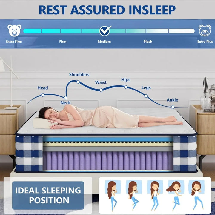 King Size Mattress, Gel Memory Foam Hybrid Mattress in a Box, Independent Pocket Coils for Motion Isolation,