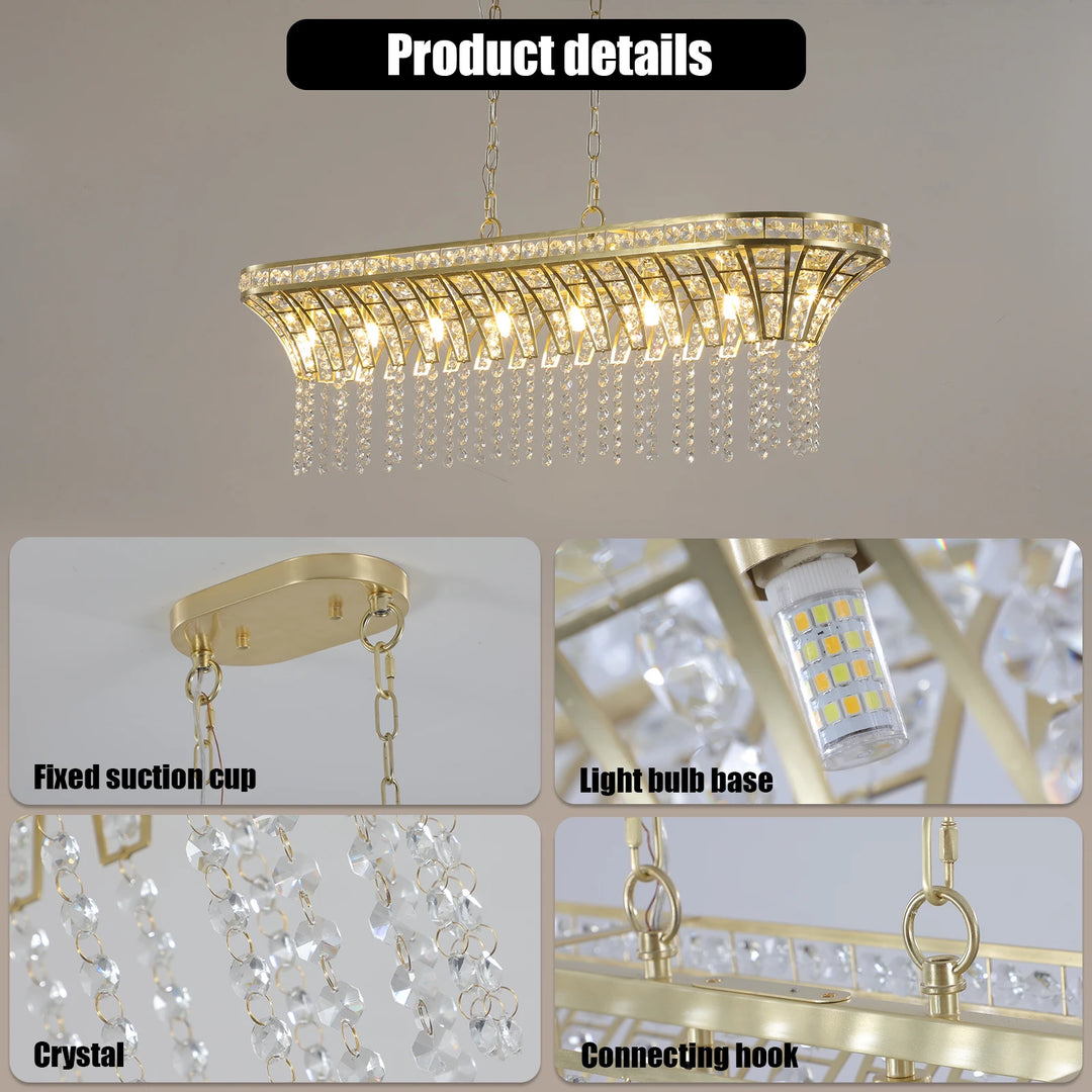 39.4 Inches K9 Crystal Chandeliers 8 Lights Round Adjustable Height Ceiling Lighting Fixture for Bedroom Hallway Bar Kitchen