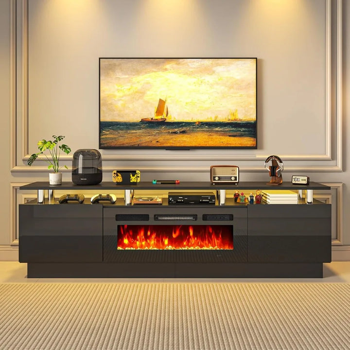 " Fireplace TV Stand, Modern Entertainment Center & 36 Inch Electric Fireplace with Remote Control, LED Light