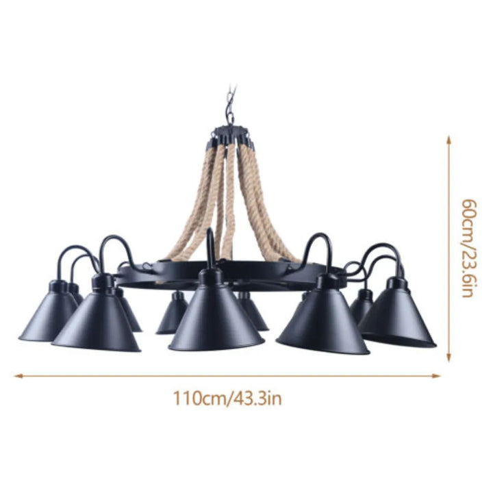 Bymaocar 12 Lights Hemp Rope Vintage Industrial Chandelier Ceiling Light Rustic Wheel Large Pendant Light Fixture Fit  Cafe Bar