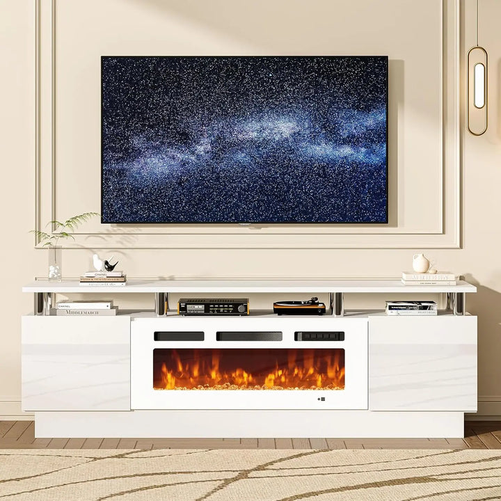 " Fireplace TV Stand, Modern Entertainment Center & 36 Inch Electric Fireplace with Remote Control, LED Light