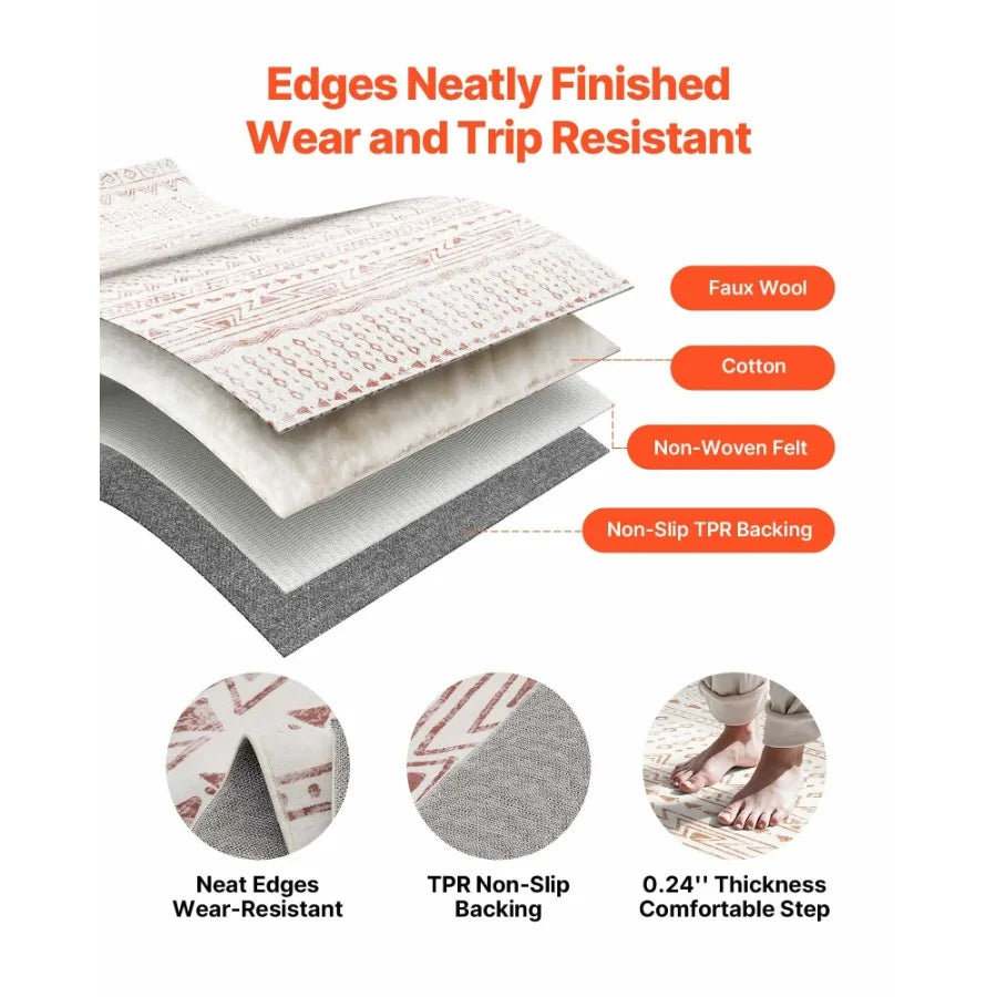 Large Area Rug 6 x 9 ft AntiSkid and TearResistant Floor Mat Modern Beige