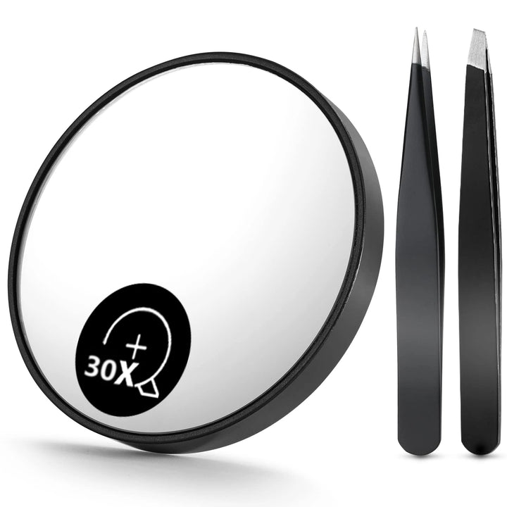 30X Magnifying Mirror, Small Magnifying Mirror with Suction Cup and Tweezers, As a Travel Mganifying Mirror, Compact Mirror Set